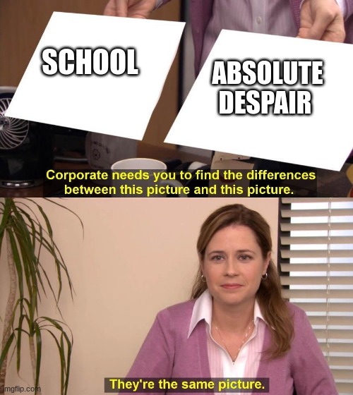 SCHOOL; ABSOLUTE DESPAIR | image tagged in fun | made w/ Imgflip meme maker