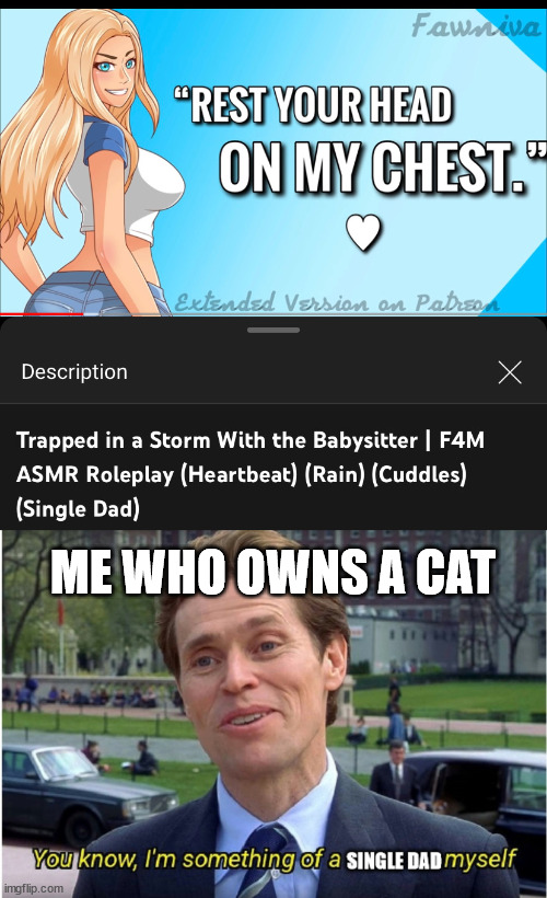 you know im somehting of a single dad myself | ME WHO OWNS A CAT | image tagged in memes,meme,discord,spiderman,asmr,funny | made w/ Imgflip meme maker