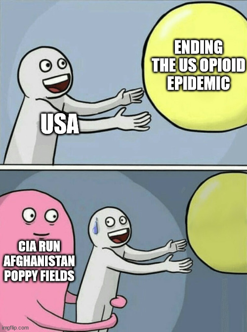 Running Away Balloon | ENDING THE US OPIOID EPIDEMIC; USA; CIA RUN AFGHANISTAN POPPY FIELDS | image tagged in memes,running away balloon,anti war,poppy | made w/ Imgflip meme maker