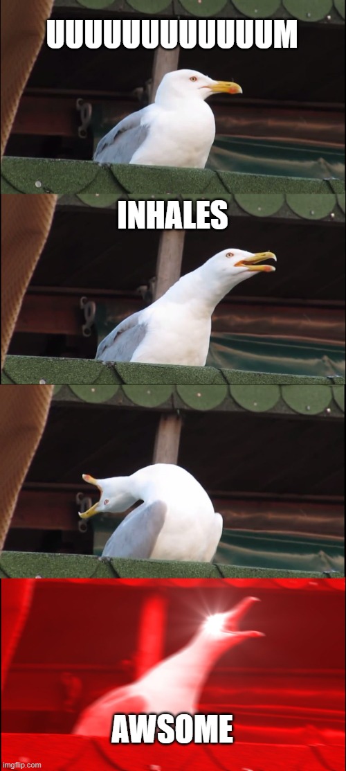 Inhaling Seagull Meme | UUUUUUUUUUUUM INHALES AWSOME | image tagged in memes,inhaling seagull | made w/ Imgflip meme maker