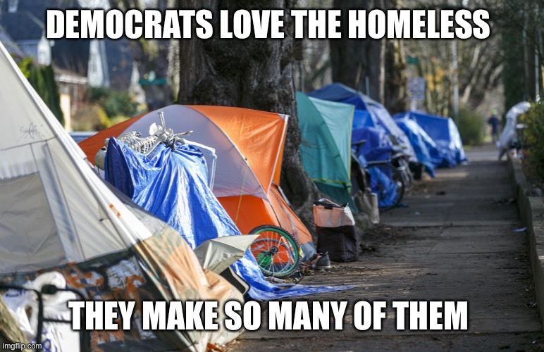 Democrats making homeless | DEMOCRATS LOVE THE HOMELESS; THEY MAKE SO MANY OF THEM | image tagged in homeless,fun,happy,meme | made w/ Imgflip meme maker