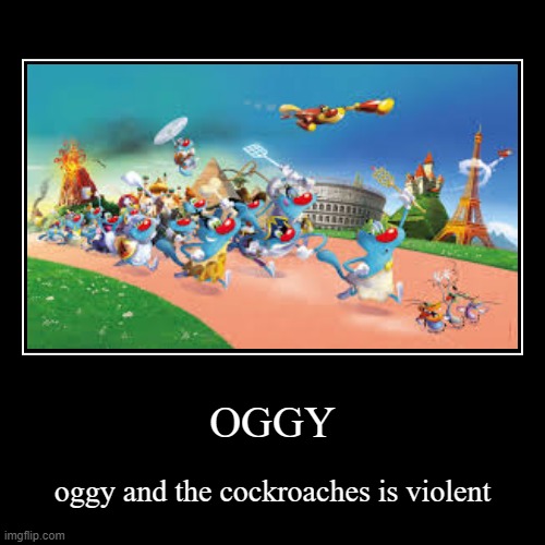 Oggy, Open The Sussy Door | image tagged in demotivationals | made w/ Imgflip demotivational maker
