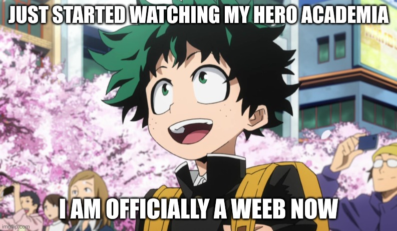 crinj - mod | JUST STARTED WATCHING MY HERO ACADEMIA; I AM OFFICIALLY A WEEB NOW | image tagged in ikd | made w/ Imgflip meme maker