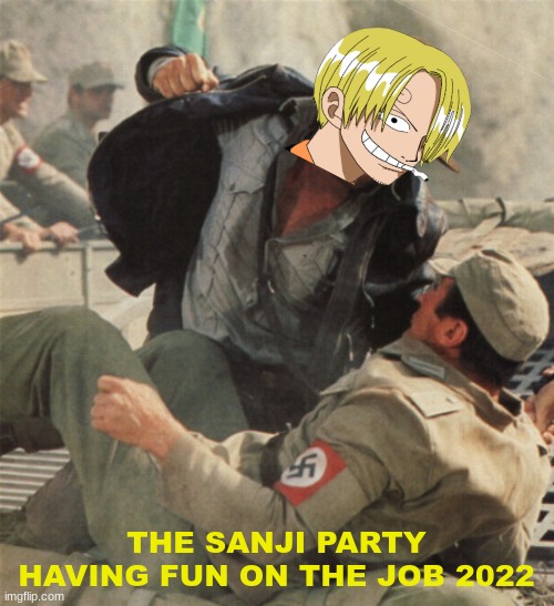 Indiana Jones Punching Nazis | THE SANJI PARTY HAVING FUN ON THE JOB 2022 | image tagged in indiana jones punching nazis | made w/ Imgflip meme maker