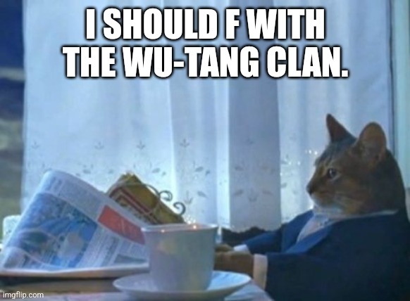 Wu-Tang Clan ain't nothing ta f wit | I SHOULD F WITH
THE WU-TANG CLAN. | image tagged in memes,i should buy a boat cat,wu tang,wu tang clan,kitty,cat | made w/ Imgflip meme maker