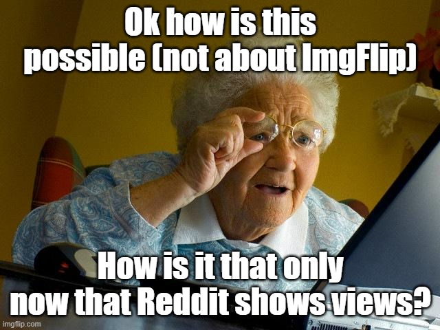 Makes no sense it took them that long to take from ImgFlip and YouTube | Ok how is this possible (not about ImgFlip); How is it that only now that Reddit shows views? | image tagged in memes,grandma finds the internet,reddit | made w/ Imgflip meme maker