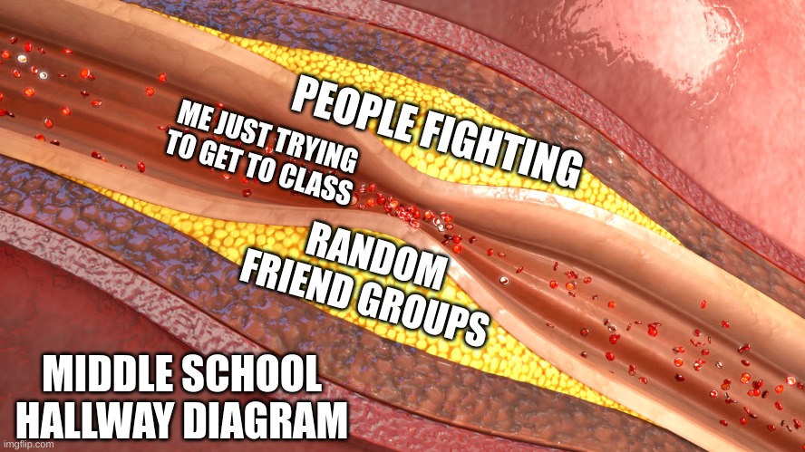 PEOPLE FIGHTING; ME JUST TRYING TO GET TO CLASS; RANDOM FRIEND GROUPS; MIDDLE SCHOOL HALLWAY DIAGRAM | image tagged in middle school,hallway | made w/ Imgflip meme maker