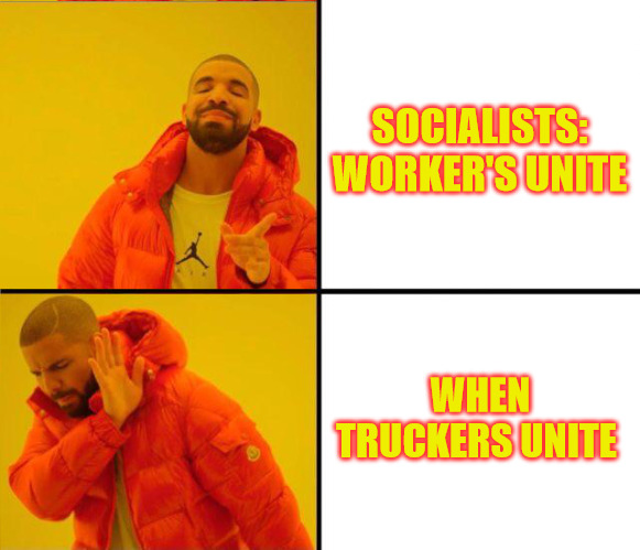 Double Standard | SOCIALISTS: WORKER'S UNITE; WHEN TRUCKERS UNITE | image tagged in drake yes no reverse | made w/ Imgflip meme maker