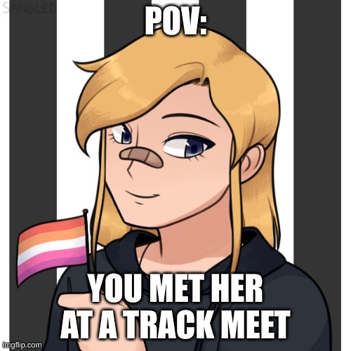 can be romance, keep sfw, and enjoy! | POV:; YOU MET HER AT A TRACK MEET | made w/ Imgflip meme maker