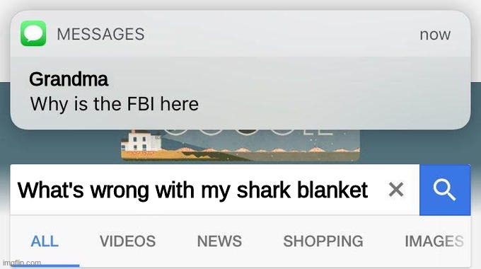 why is the FBI here? | Grandma What's wrong with my shark blanket | image tagged in why is the fbi here | made w/ Imgflip meme maker