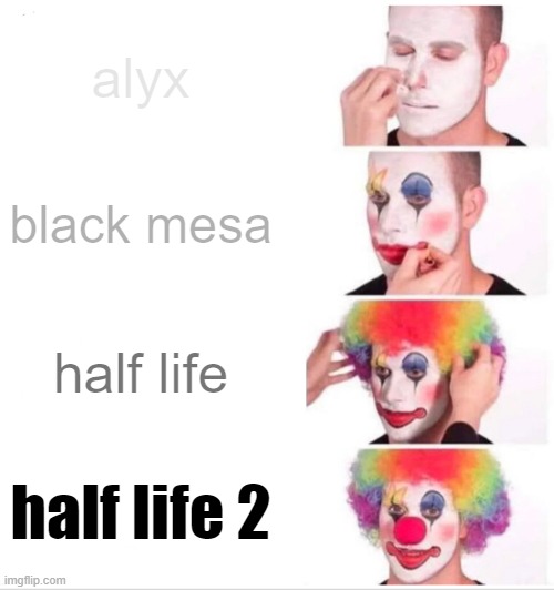 Average Steam Player | alyx; black mesa; half life; half life 2 | image tagged in memes,clown applying makeup,half life,half life 2,black mesa,half life alyx | made w/ Imgflip meme maker