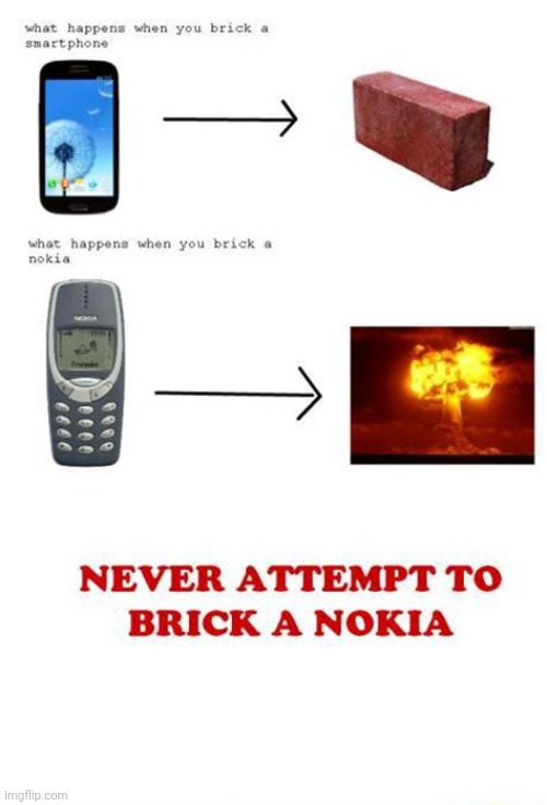 Do not attempt to brick nokia! | image tagged in nokia 3310 | made w/ Imgflip meme maker