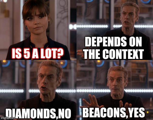 Depends on the context | DEPENDS ON THE CONTEXT; IS 5 A LOT? DIAMONDS,NO; BEACONS,YES | image tagged in depends on the context | made w/ Imgflip meme maker