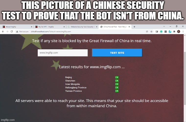 THIS PICTURE OF A CHINESE SECURITY TEST TO PROVE THAT THE BOT ISN'T FROM CHINA. | made w/ Imgflip meme maker