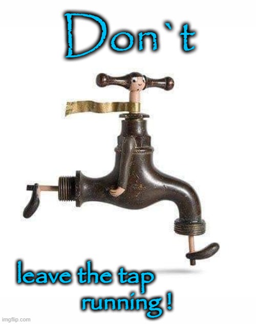 The Tap ! |  Don`t; leave the tap               
running ! | image tagged in why are you running | made w/ Imgflip meme maker