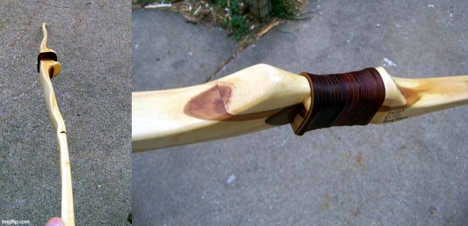 This is a 45 # longbow I made from a branch of my crab apple tree. | image tagged in longbow,crabapple | made w/ Imgflip meme maker