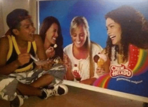 Guy eating icecream with poster Blank Meme Template