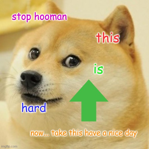 have a bad /good bay? | stop hooman; this; is; hard; now... take this have a nice day | image tagged in memes,doge | made w/ Imgflip meme maker