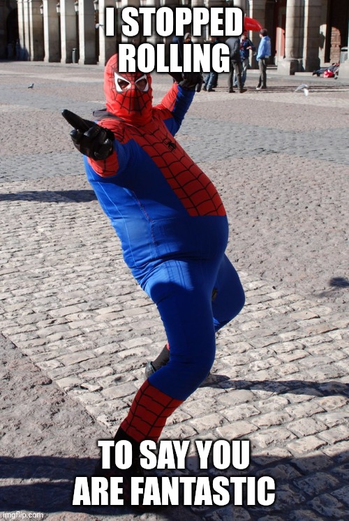 Thicc Spidey | I STOPPED ROLLING TO SAY YOU ARE FANTASTIC | image tagged in thicc spidey | made w/ Imgflip meme maker