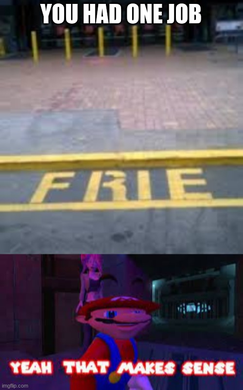 Frie | YOU HAD ONE JOB | image tagged in yeah that makes sense | made w/ Imgflip meme maker