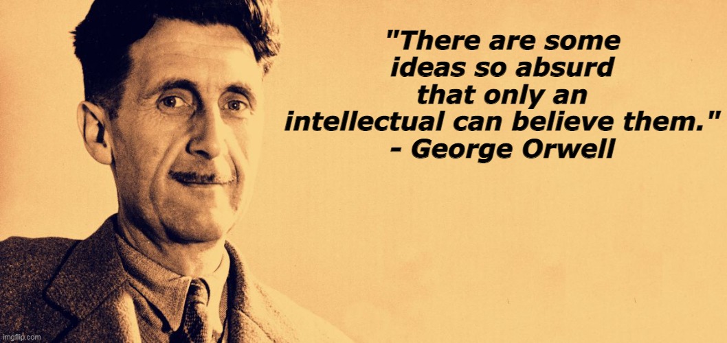 College liberal "intellectuals"- absurd to the highest order. | "There are some ideas so absurd that only an intellectual can believe them."
- George Orwell | image tagged in george orwell,college liberal,professor,liberal logic,stupid liberals | made w/ Imgflip meme maker