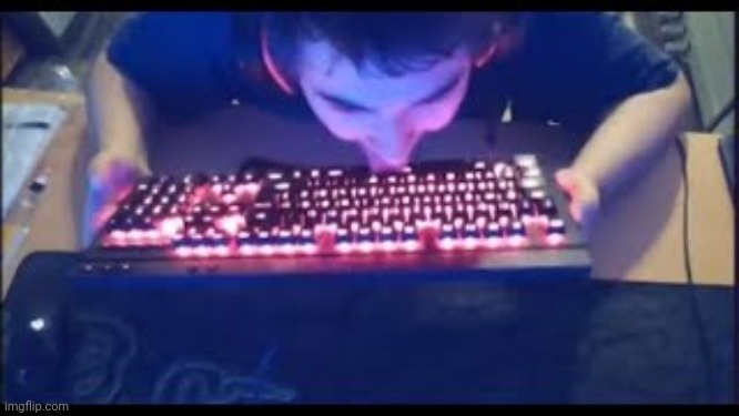 :D | image tagged in kurumi licking his keyboard,kurumi,geometry dash,licking,memes,funny | made w/ Imgflip meme maker