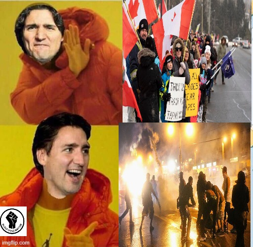 Traitor Trudeau likes his protests to be Fiery but peaceful | image tagged in trudea,honkening,clown world | made w/ Imgflip meme maker