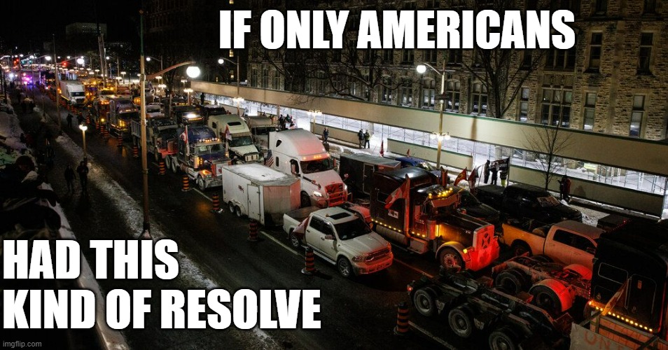 Truckers Protest | IF ONLY AMERICANS; HAD THIS KIND OF RESOLVE | image tagged in truckers protest,truckers,protest | made w/ Imgflip meme maker