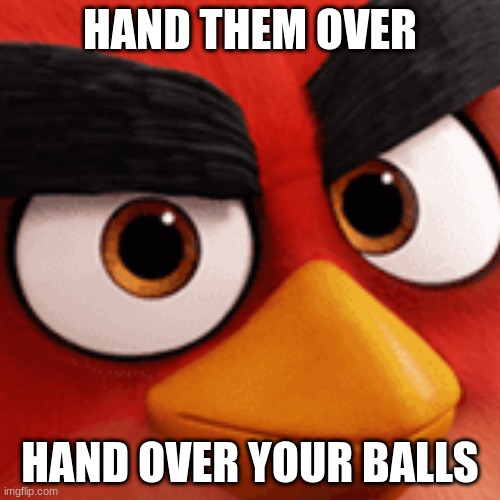 Sussy Balls Angry | HAND THEM OVER; HAND OVER YOUR BALLS | image tagged in balls,testicles even,red bird cbt experience,angry bir,ds | made w/ Imgflip meme maker