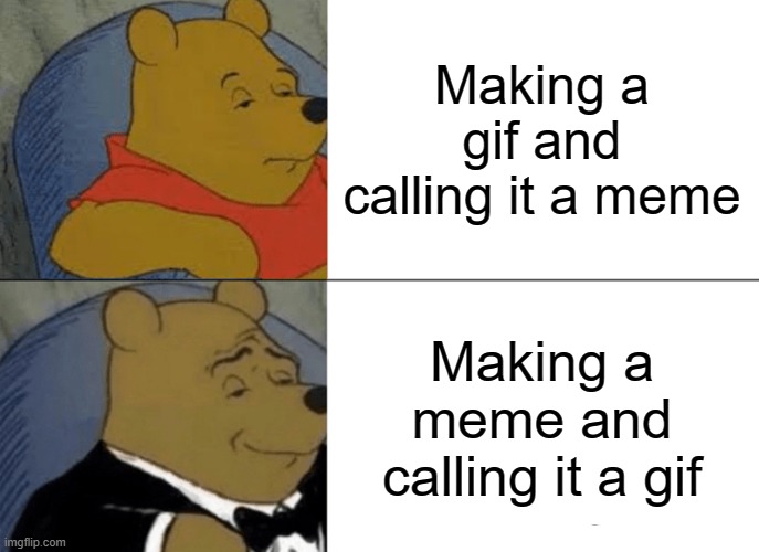 This is a gif | Making a gif and calling it a meme; Making a meme and calling it a gif | image tagged in memes,tuxedo winnie the pooh,pov,gifs,funny,funny memes | made w/ Imgflip meme maker