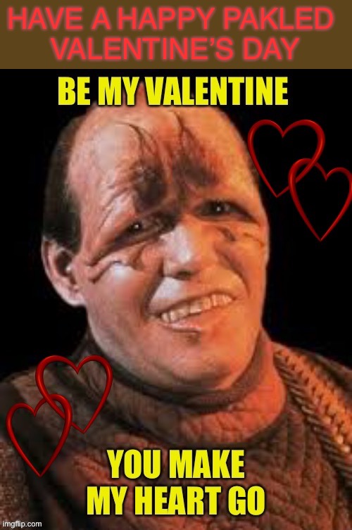 Be Mine | HAVE A HAPPY PAKLED 
VALENTINE’S DAY | image tagged in pakled,valentine,be mine,heart go,star trek,tng | made w/ Imgflip meme maker