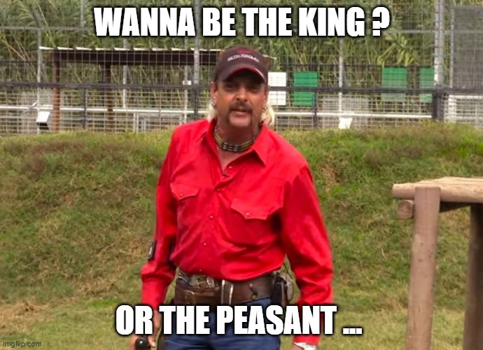 Joe Exotic | WANNA BE THE KING ? OR THE PEASANT ... | image tagged in joe exotic | made w/ Imgflip meme maker
