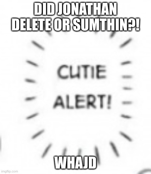cutie alert! | DID JONATHAN DELETE OR SUMTHIN?! WHAJD | image tagged in cutie alert | made w/ Imgflip meme maker