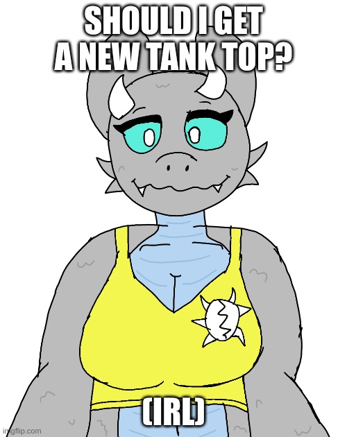 Lora Tanktop | SHOULD I GET A NEW TANK TOP? (IRL) | image tagged in lora tanktop | made w/ Imgflip meme maker