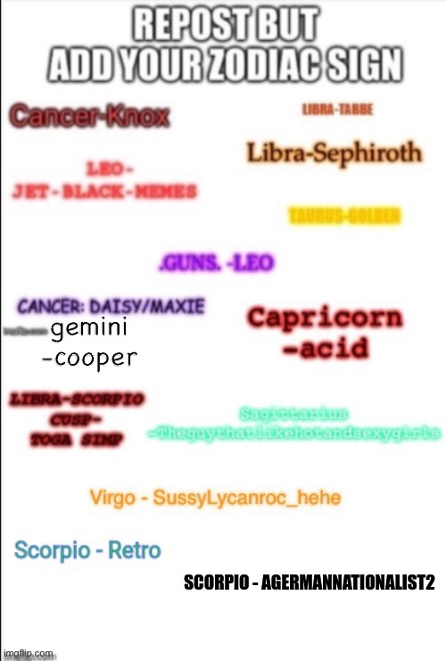 gemini
-cooper | made w/ Imgflip meme maker