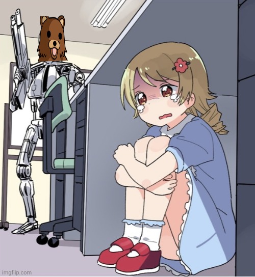 Anime Girl Hiding from Terminator | image tagged in anime girl hiding from terminator | made w/ Imgflip meme maker