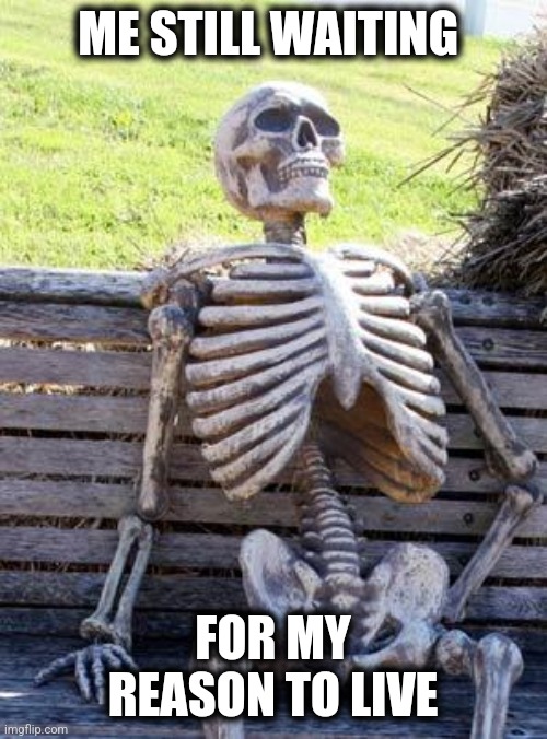 Reason To Live | ME STILL WAITING; FOR MY REASON TO LIVE | image tagged in memes,waiting skeleton | made w/ Imgflip meme maker