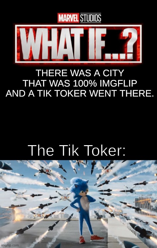 THERE WAS A CITY THAT WAS 100% IMGFLIP AND A TIK TOKER WENT THERE. The Tik Toker: | image tagged in what if template,imgflip,sonic movie,tiktok sucks | made w/ Imgflip meme maker