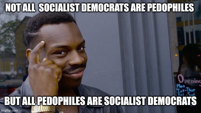 Roll Safe Think About It Meme | NOT ALL  SOCIALIST DEMOCRATS ARE PEDOPHILES; BUT ALL PEDOPHILES ARE SOCIALIST DEMOCRATS | image tagged in roll safe think about it,true story | made w/ Imgflip meme maker