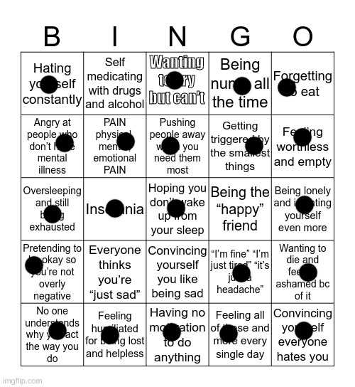 Depression Bingo | Wanting to cry but can't | image tagged in i can do anything,why am i doing this | made w/ Imgflip meme maker