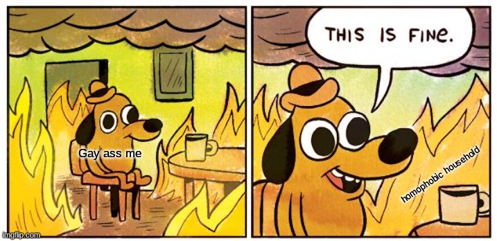 This Is Fine Meme | Gay ass me; homophobic household | image tagged in memes,this is fine | made w/ Imgflip meme maker