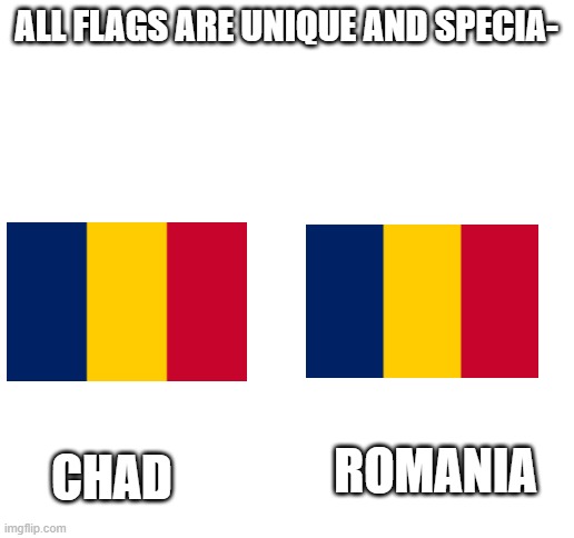 Blank White Template | ALL FLAGS ARE UNIQUE AND SPECIA-; CHAD; ROMANIA | image tagged in blank white template | made w/ Imgflip meme maker