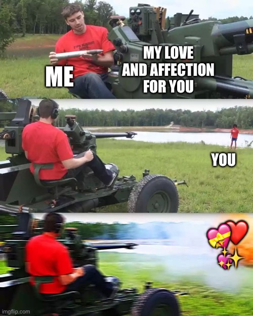 BEWM | MY LOVE AND AFFECTION FOR YOU; ME; YOU; ❤️; 💝; ✨; 💖 | image tagged in artillery meme,wholesome | made w/ Imgflip meme maker