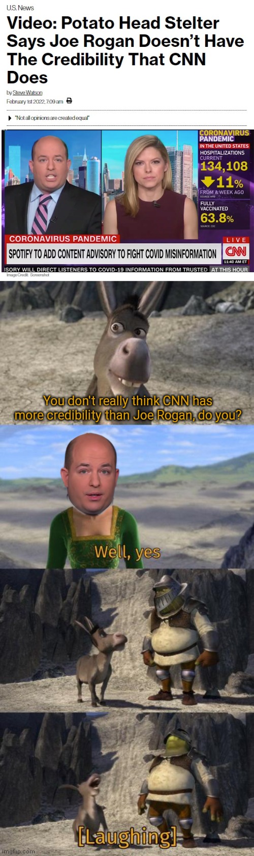 Brainless Brian | You don't really think CNN has more credibility than Joe Rogan, do you? | image tagged in brian stelter | made w/ Imgflip meme maker