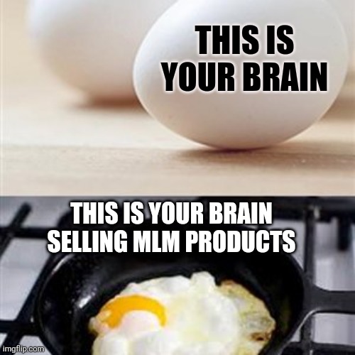 Brain, Brain on Drugs (egg) | THIS IS YOUR BRAIN; THIS IS YOUR BRAIN SELLING MLM PRODUCTS | image tagged in brain brain on drugs egg,your brain on mlms,anti mlm memes | made w/ Imgflip meme maker