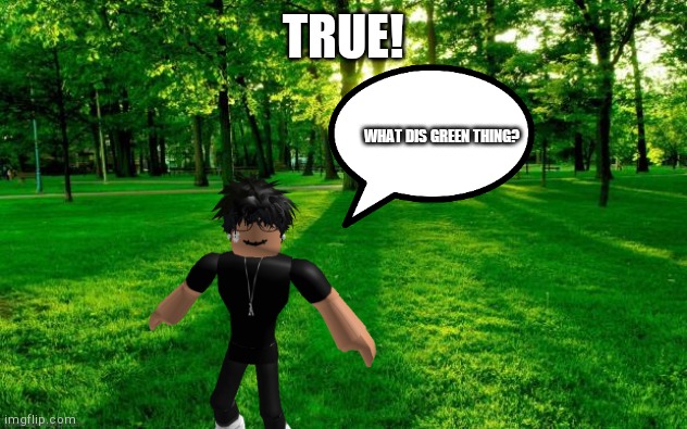 If Stitchface went outside | TRUE! WHAT DIS GREEN THING? | image tagged in stitchface grass | made w/ Imgflip meme maker