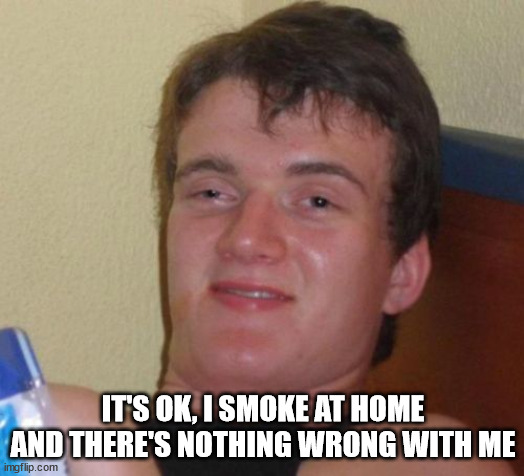 10 Guy Meme | IT'S OK, I SMOKE AT HOME AND THERE'S NOTHING WRONG WITH ME | image tagged in memes,10 guy | made w/ Imgflip meme maker