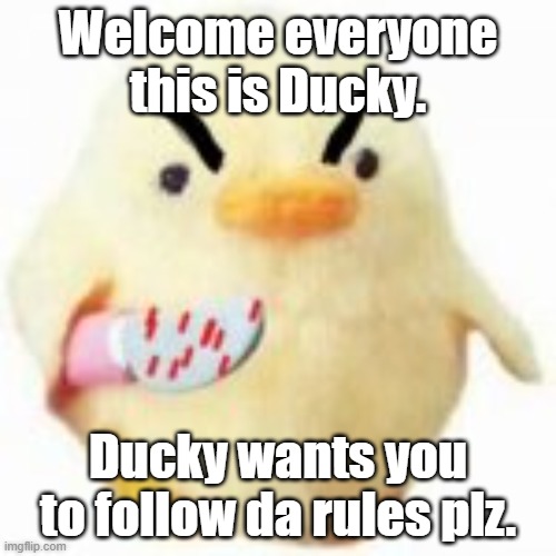Listen to Ducky. | Welcome everyone this is Ducky. Ducky wants you to follow da rules plz. | image tagged in ducky | made w/ Imgflip meme maker
