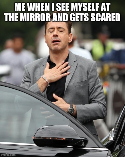 Relief | ME WHEN I SEE MYSELF AT THE MIRROR AND GETS SCARED | image tagged in relief | made w/ Imgflip meme maker