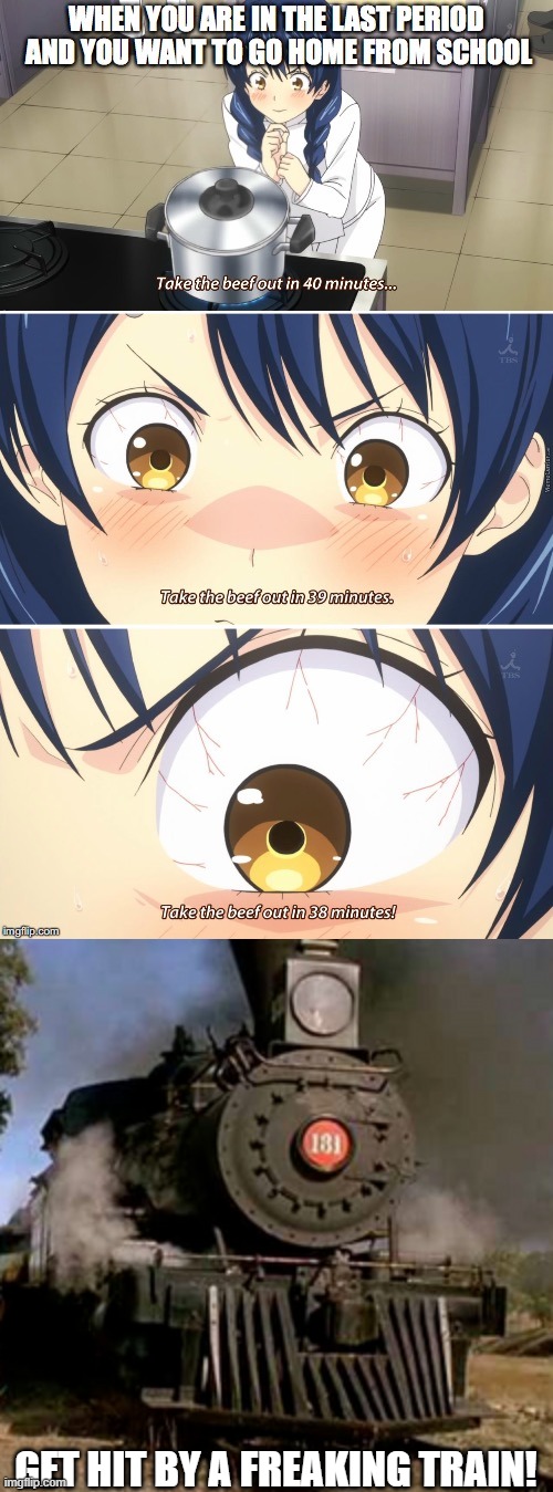 Anime Girl Gets Killed By A Train | GET HIT BY A FREAKING TRAIN! | image tagged in paramount,train,anime girl | made w/ Imgflip meme maker